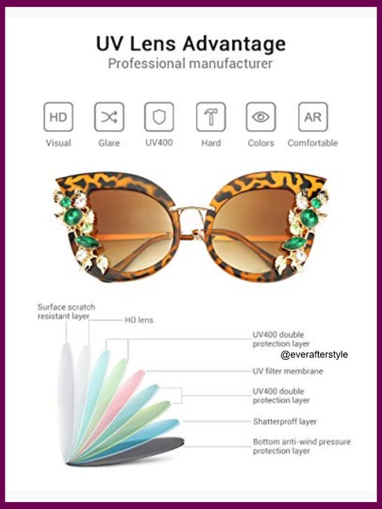 Oversized Rhinestone Butterfly Sunglasses with UV Protection main image 3